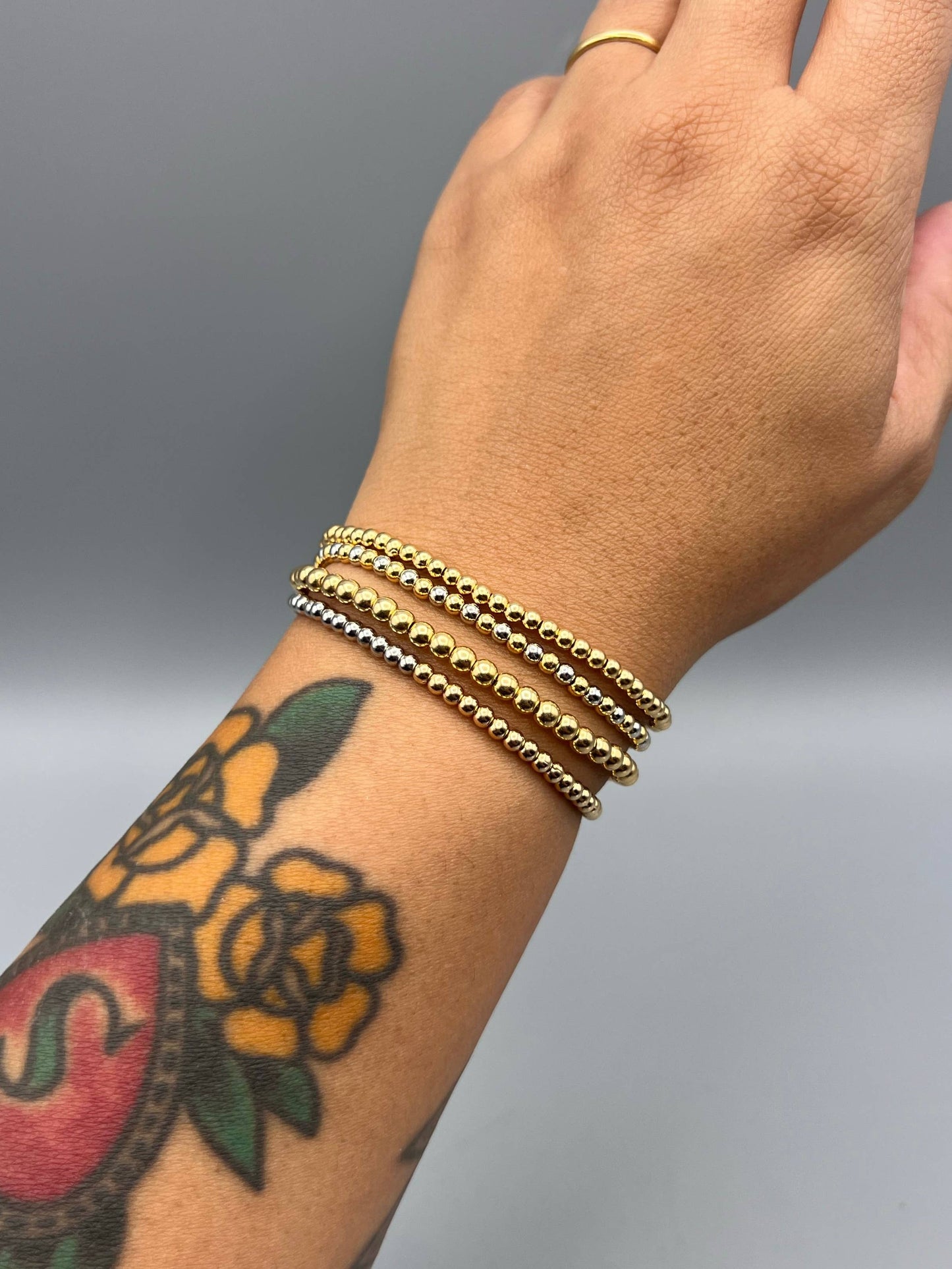 Two Tone Half & Half Ball Bead Stretchy Bracelet