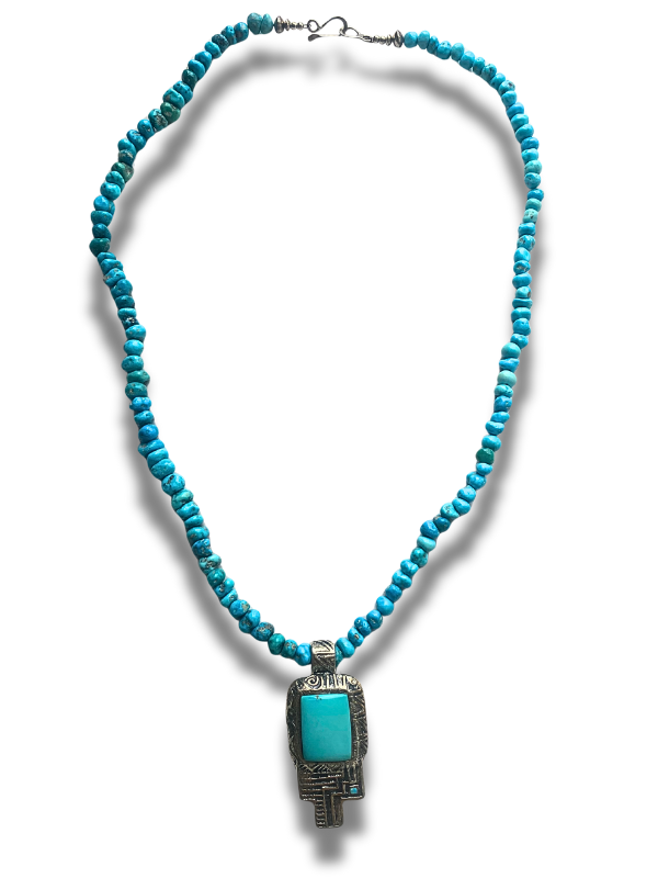 Turquoise Beaded Necklace with Sterling Silver Hummingbird Pendant