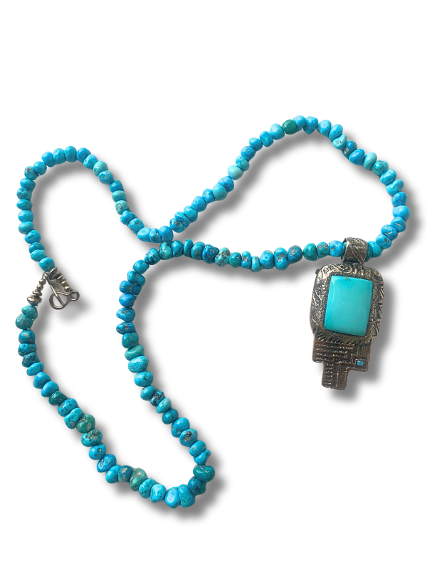 Turquoise Beaded Necklace with Sterling Silver Hummingbird Pendant