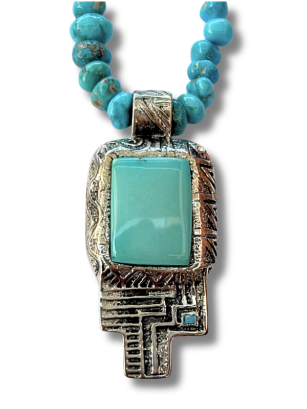 Turquoise Beaded Necklace with Sterling Silver Hummingbird Pendant
