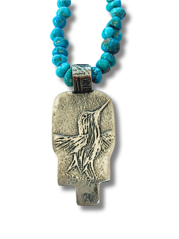 Turquoise Beaded Necklace with Sterling Silver Hummingbird Pendant