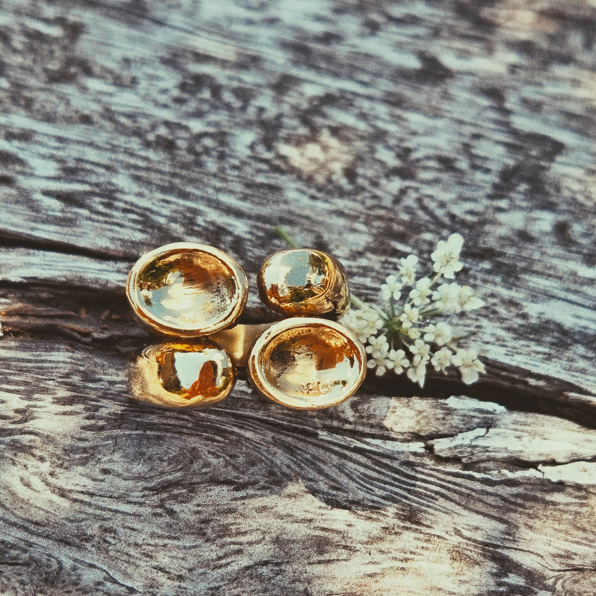 Brass Irregular Orb Ring Molten Cluster Handmade