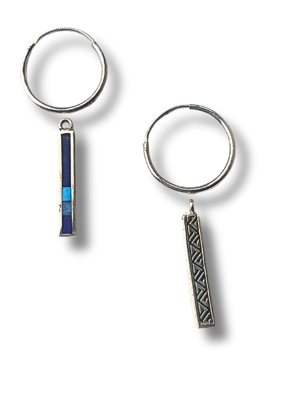MM Rogers Turquoise Inlay Charm Hoop Earrings