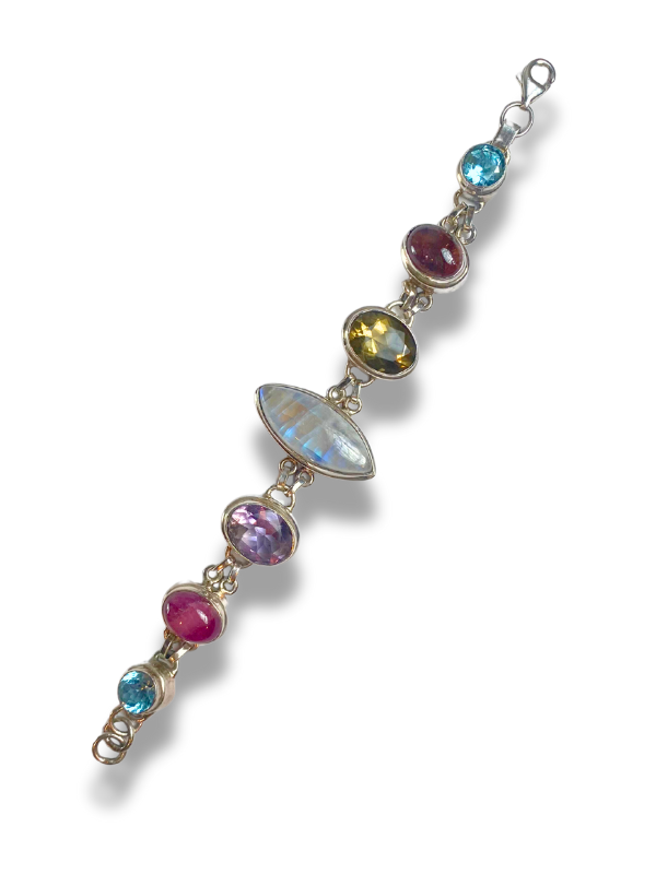 7 Stone Faceted Moonstone Bracelet