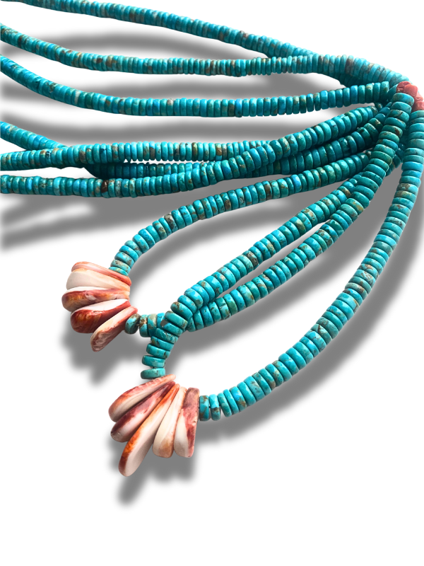 3 Strand Turquoise and Coral Beaded Necklace