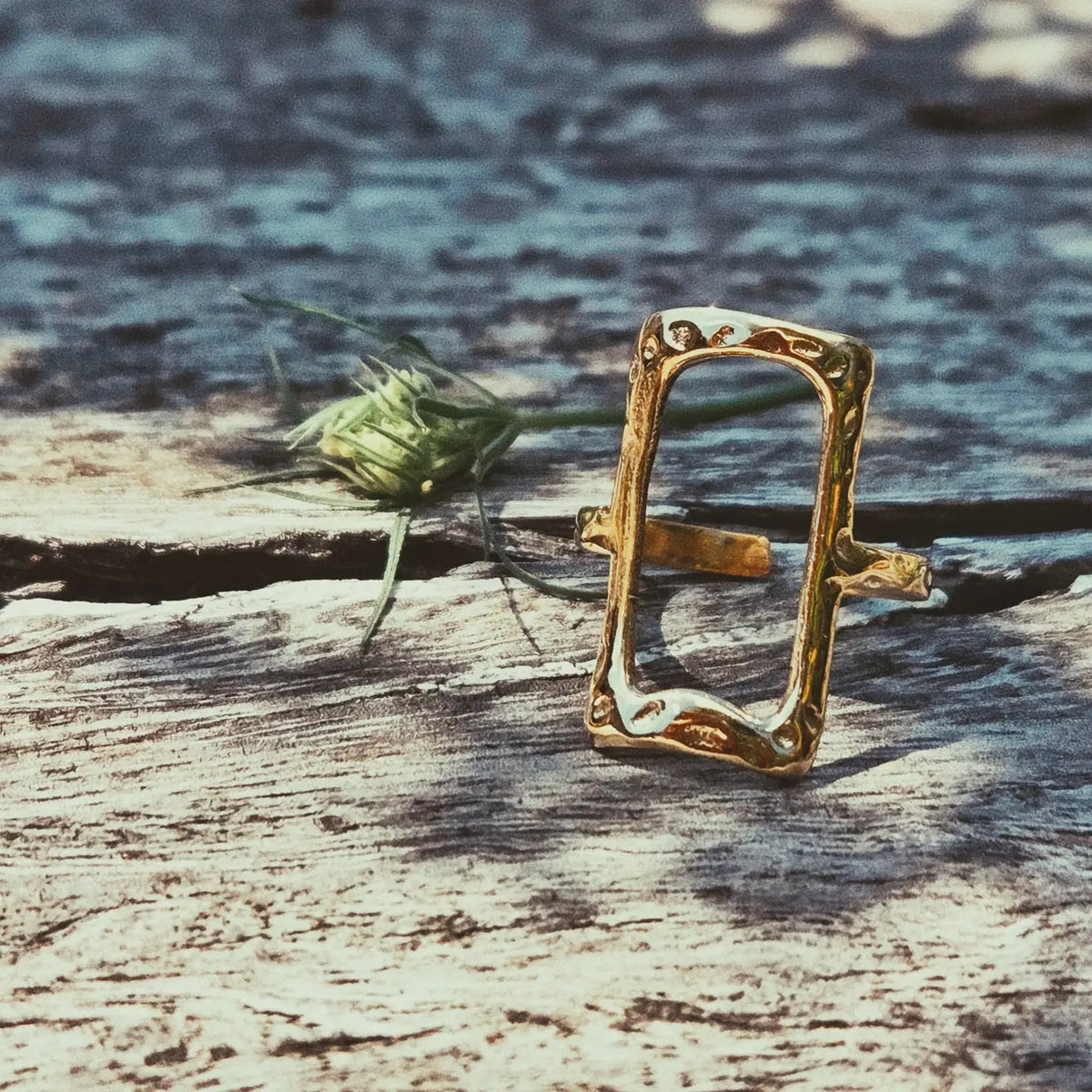 Brass Assymetrical Open Rectangle Ring Handmade
