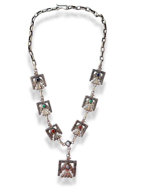 Gilbert Dino Garcia Tufa-Cast Sterling Silver Thunderbird Necklace