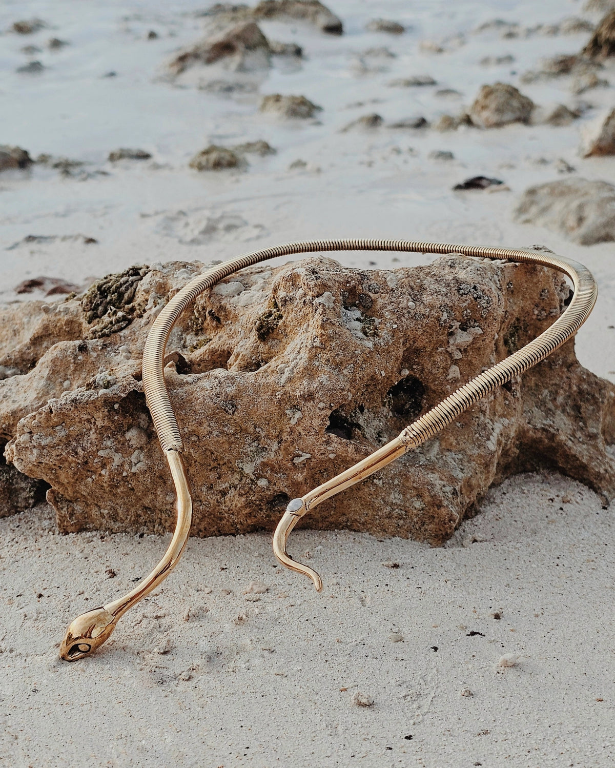 Brass Snake Serpent Moonstone Choker Necklace