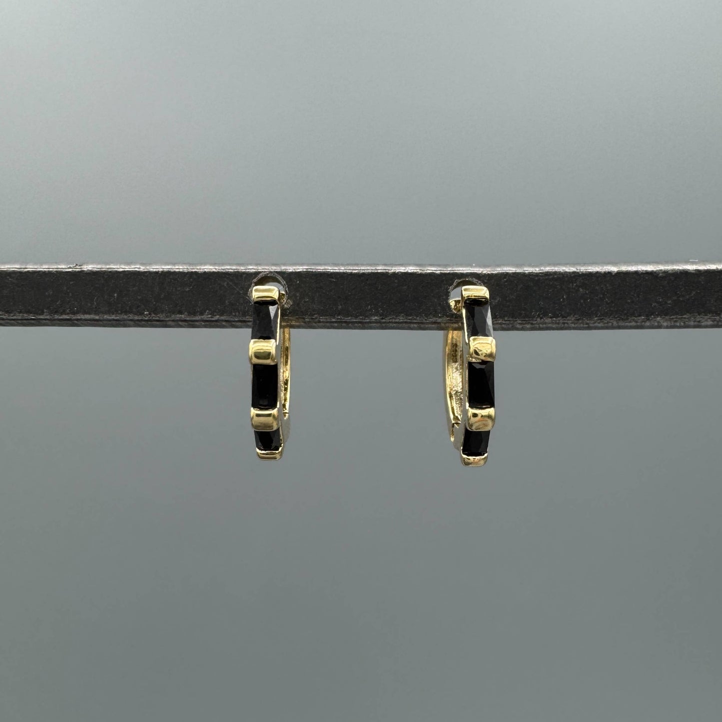 Gold Colored Baguette CZ Huggies