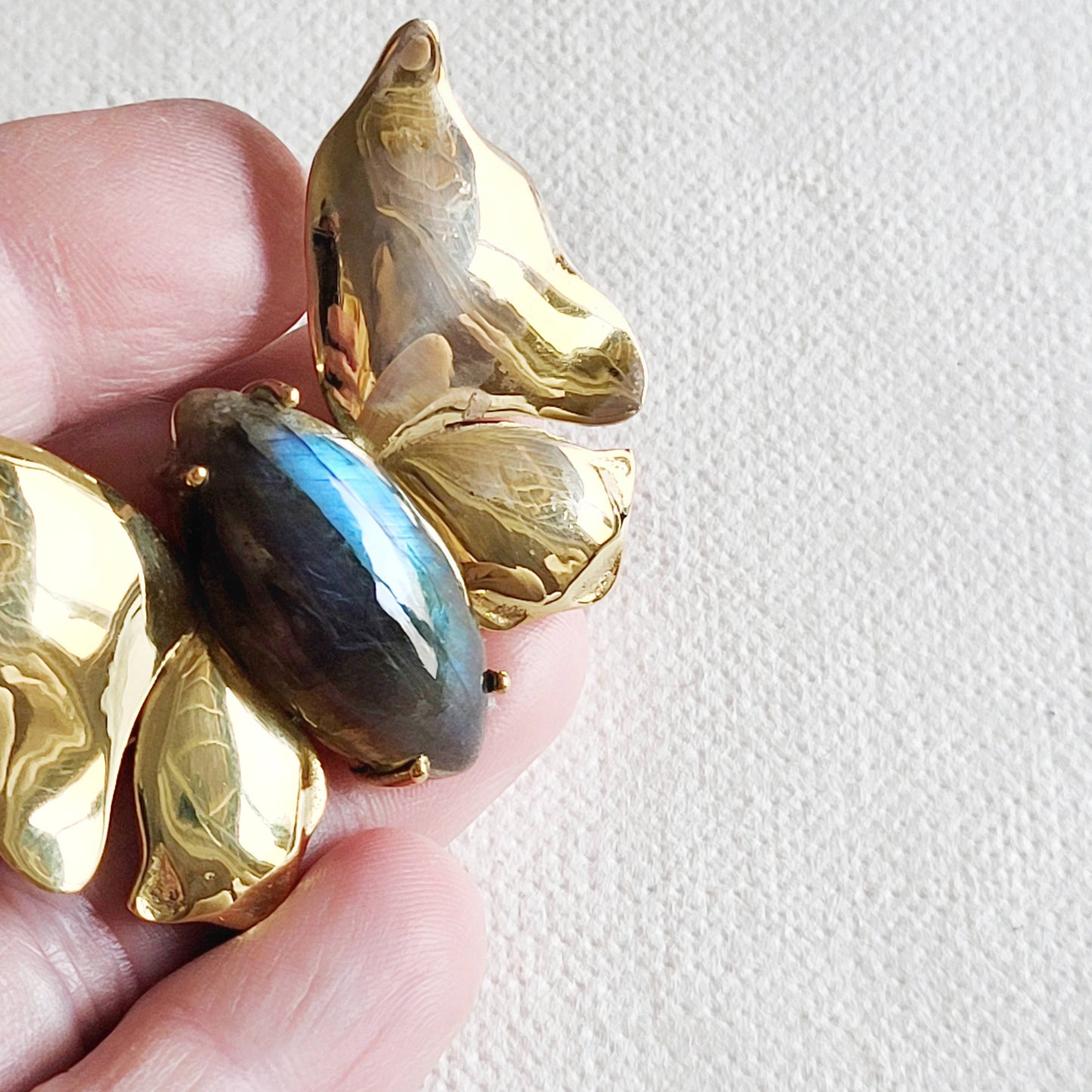Brass Labradorite Butterfly Pendant Necklace