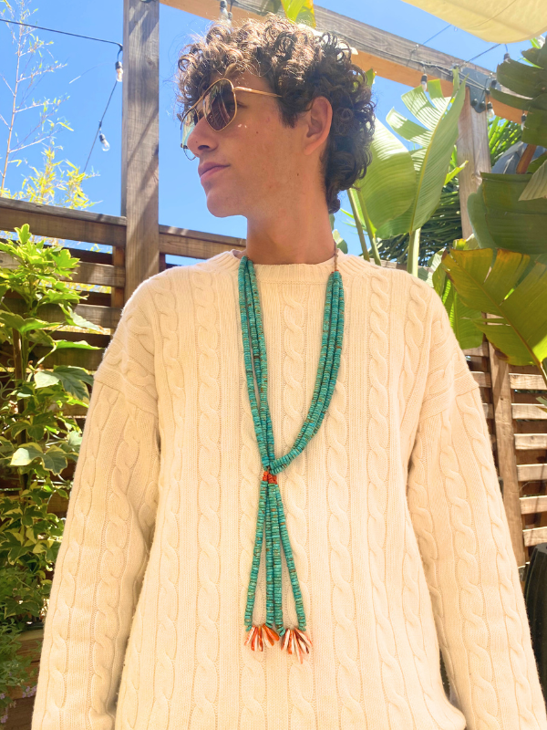 3 Strand Turquoise and Coral Beaded Necklace