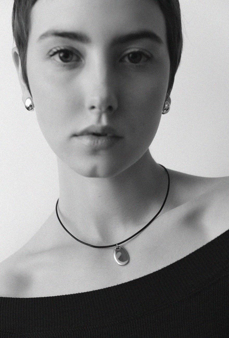 Small Pebble Pendant Necklace Sterling Silver Cord