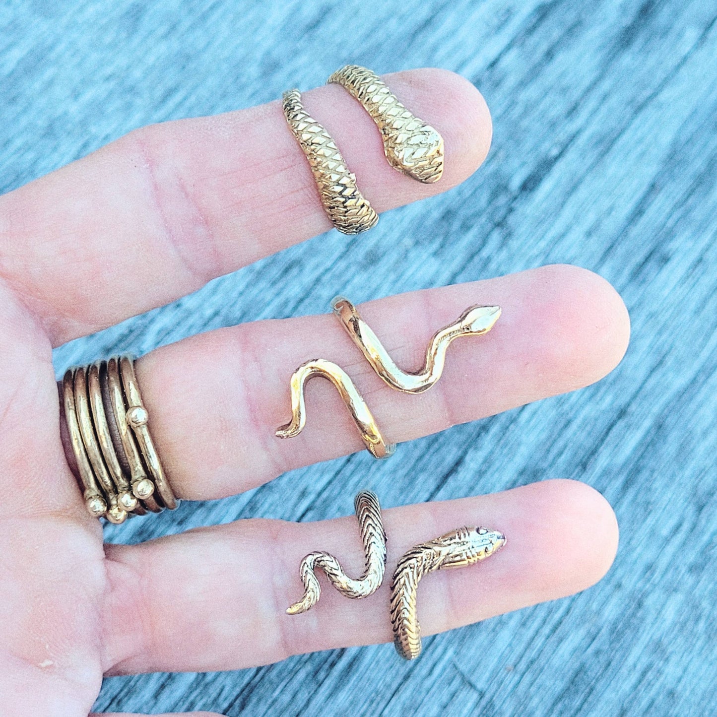 Brass snake serpent cobra ring adjustable 3 styles handmade