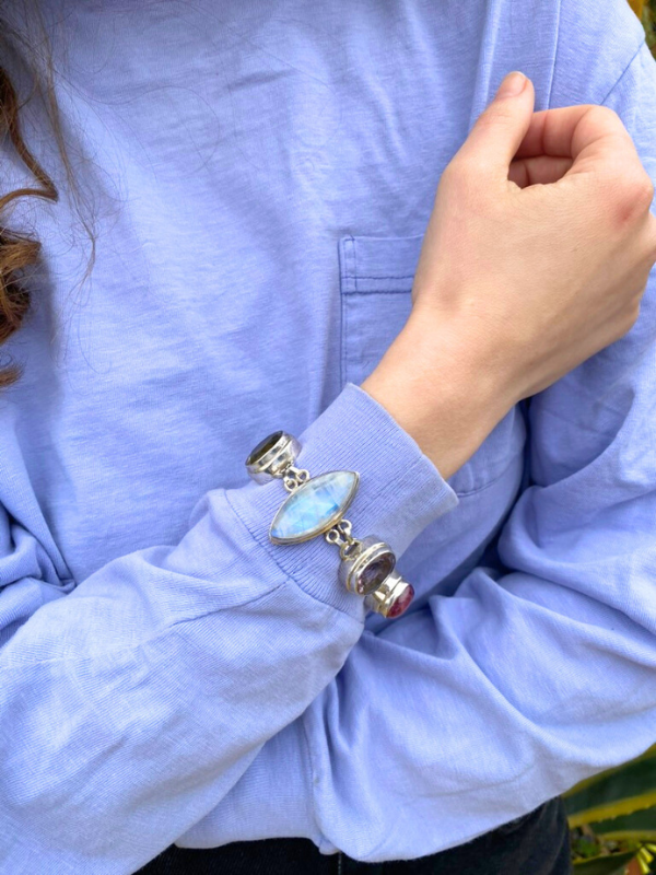 7 Stone Faceted Moonstone Bracelet