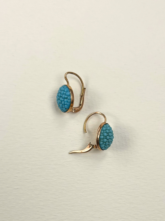 14K Victorian Blue Glass Bubble Drop Earrings