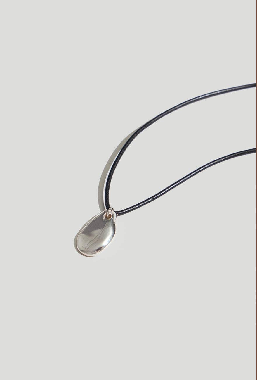 Small Pebble Pendant Necklace Sterling Silver Cord