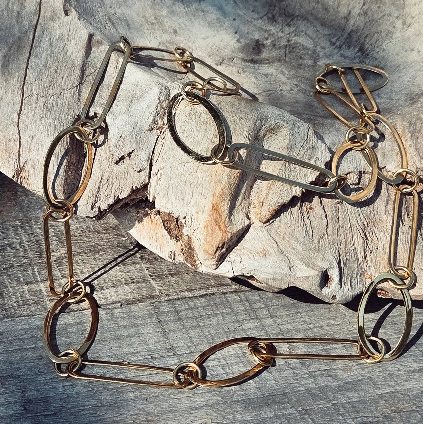 Brass Chain link necklace geometric oval handmade