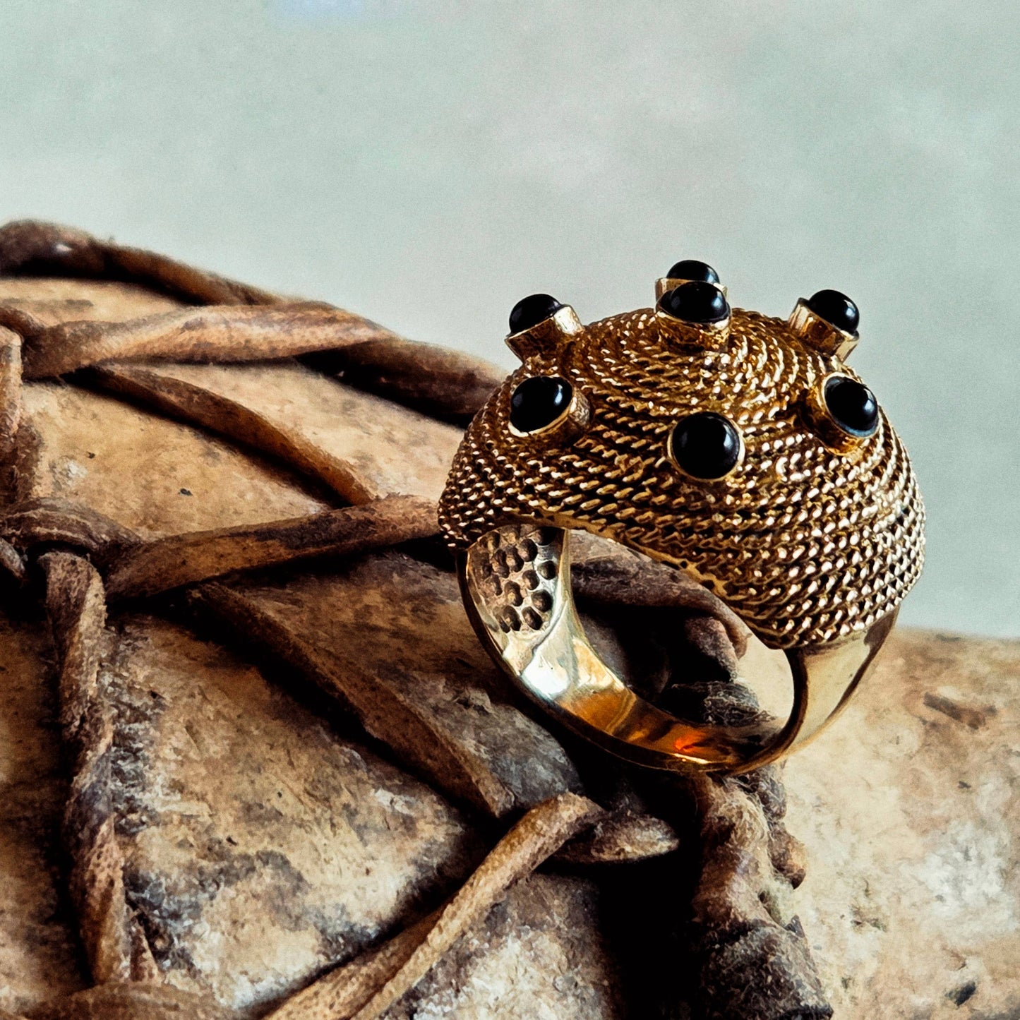 Handcrafted brass gemstone ring