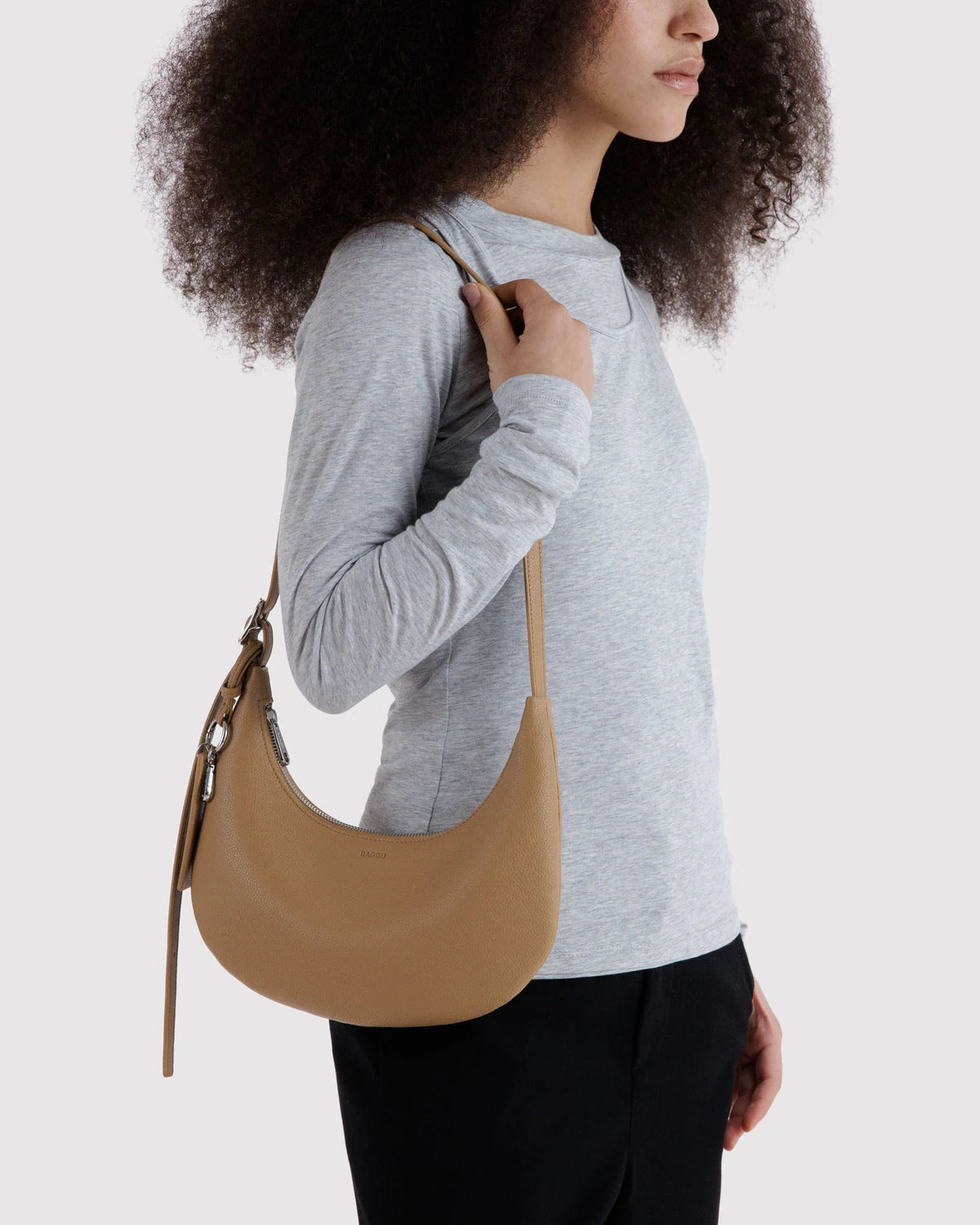 Small Recycled Leather Flat Crescent Bag