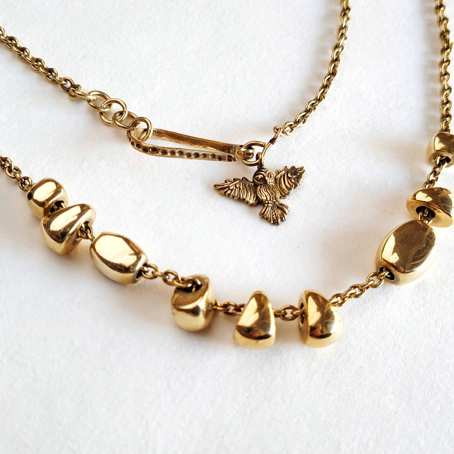 Bisjoux brass link Pebbles long Chain necklace owl charmn