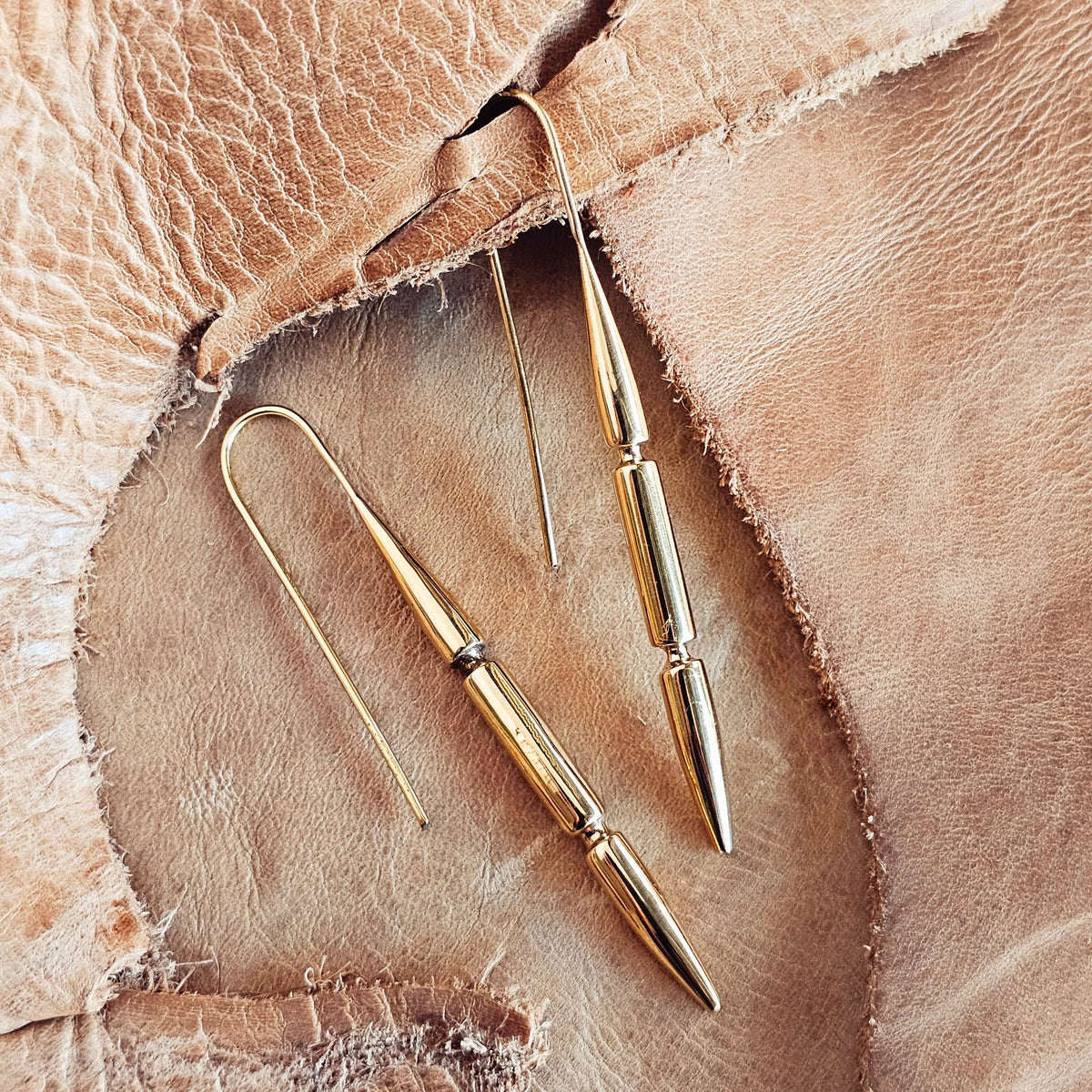 Brass Drop Needle Spear Spike Earrings