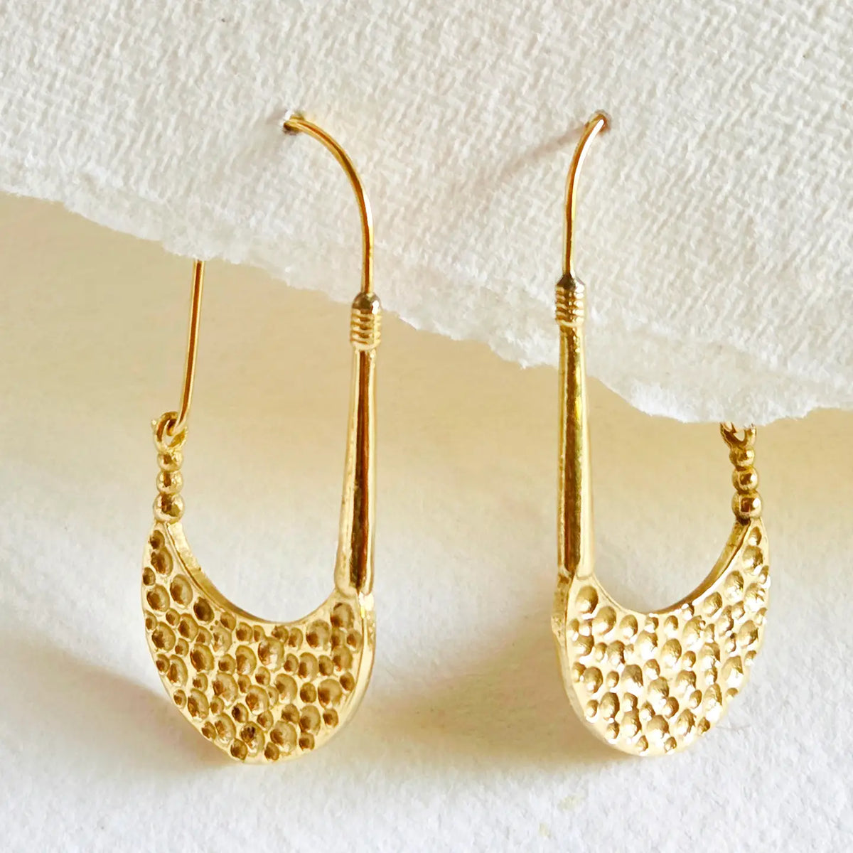 Brass Hammered Pendant Hoop Earrings Double Faced Design