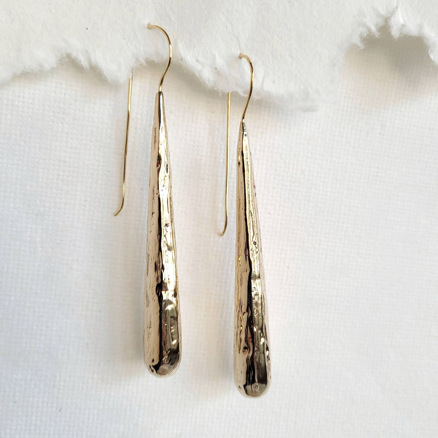 Handcrafted teardrop long pendant earrings organic designer