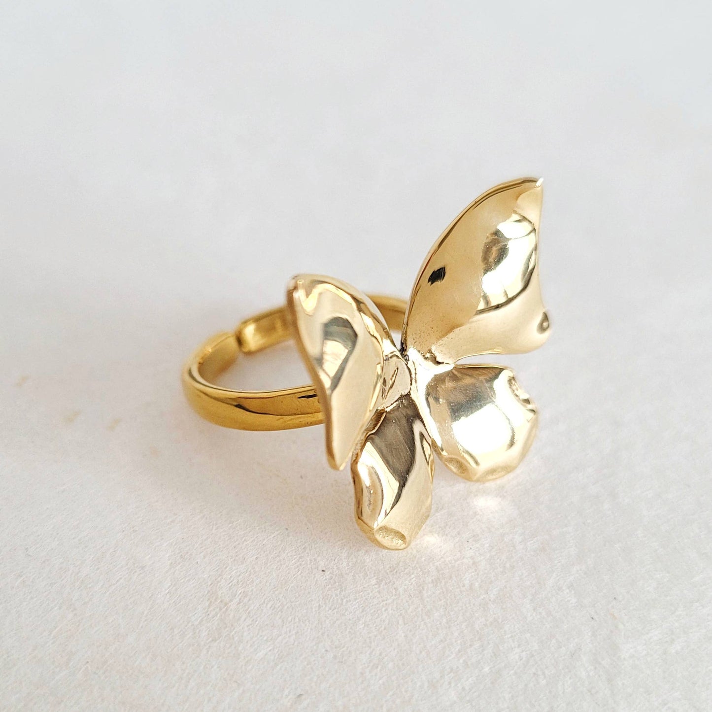 Adjustable Brass Butterfly Ring