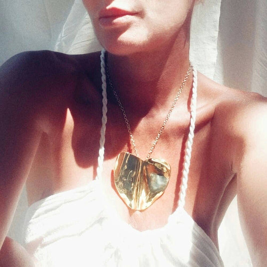 Crushed brass large Beaten Heart Pendant necklace
