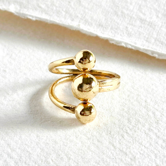 Brass 3 sphere adjustable handmade band ring