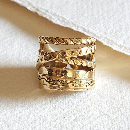 Brass ring overlap layered design handmade adjustable