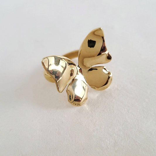 Adjustable Brass Butterfly Ring