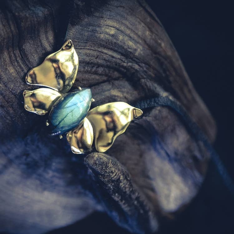 Brass Labradorite Butterfly Pendant Necklace
