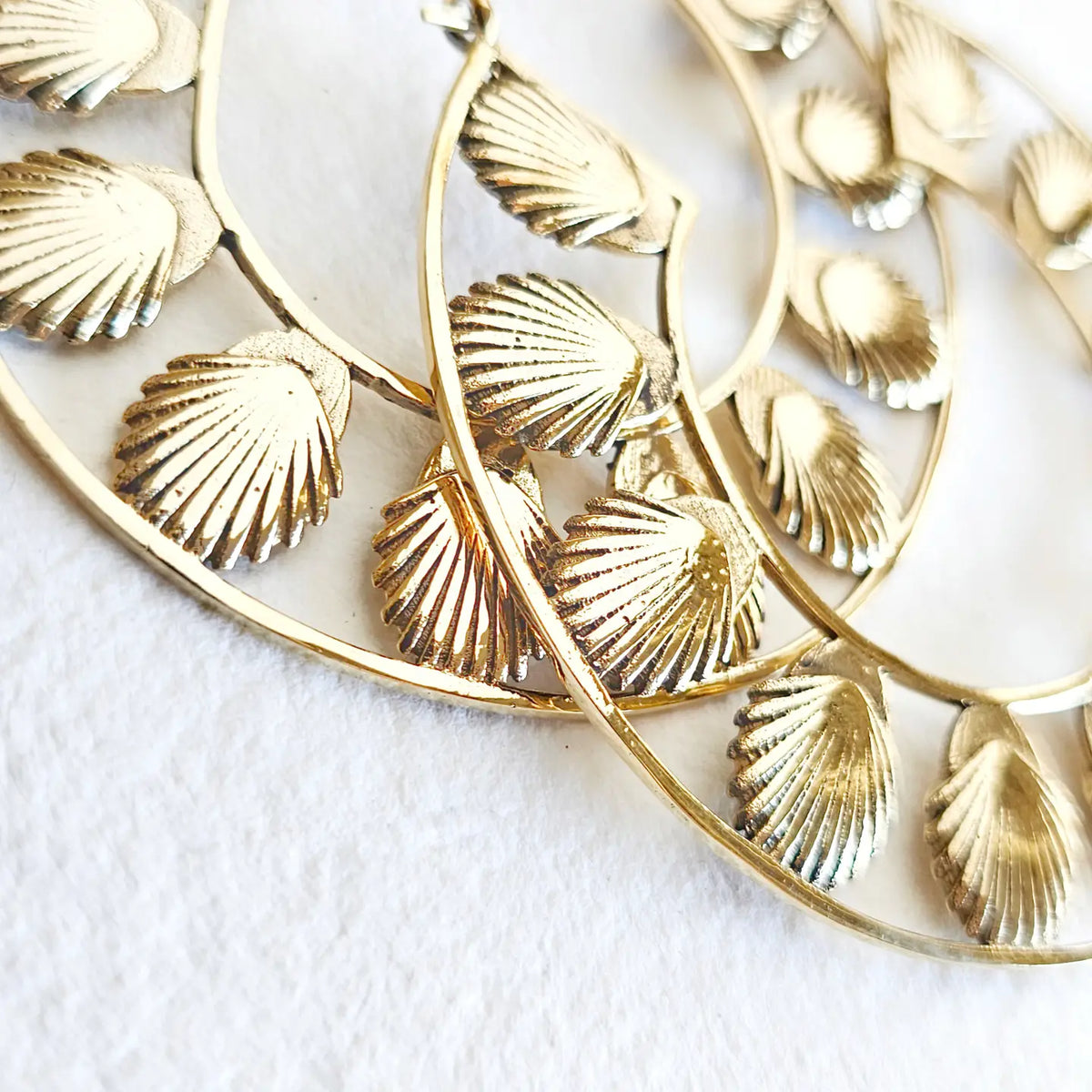 Brass Big Bold Hoop Earrings Large Seashells