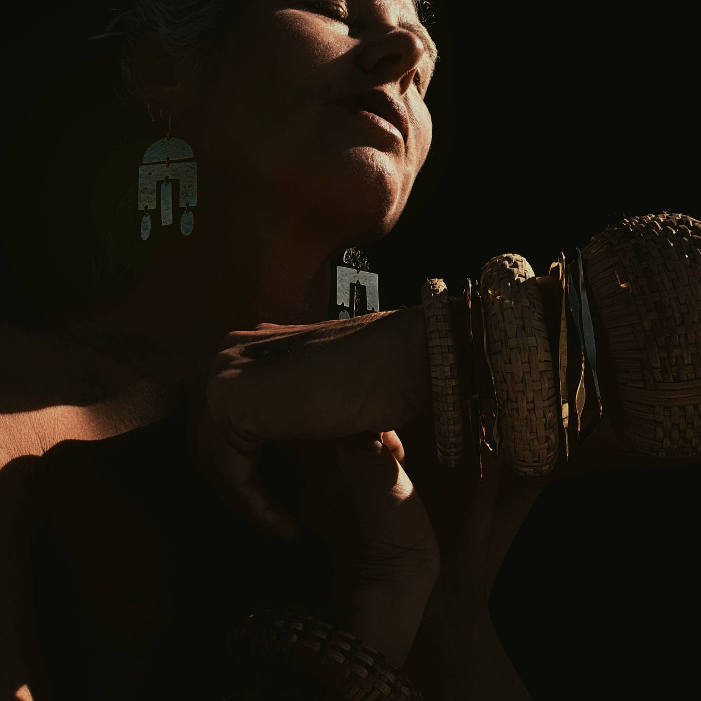 Hammered geometric bass chandelier earrings Bisjoux