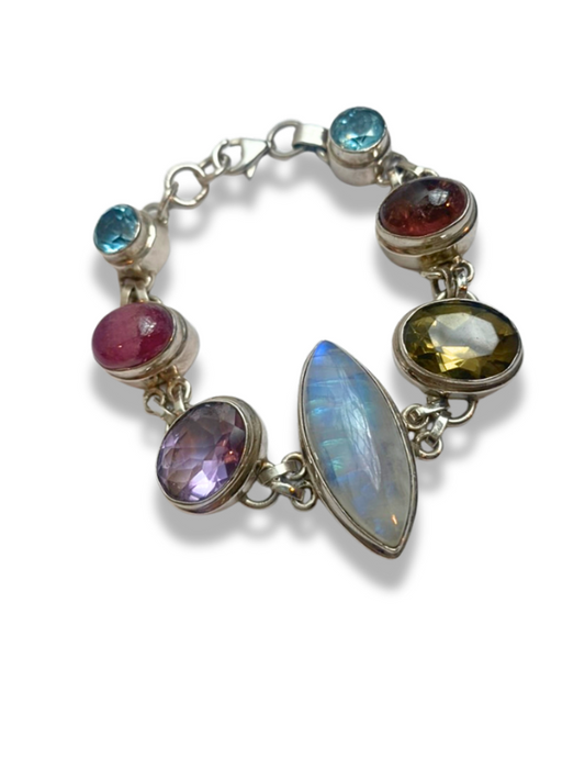 7 Stone Faceted Moonstone Bracelet