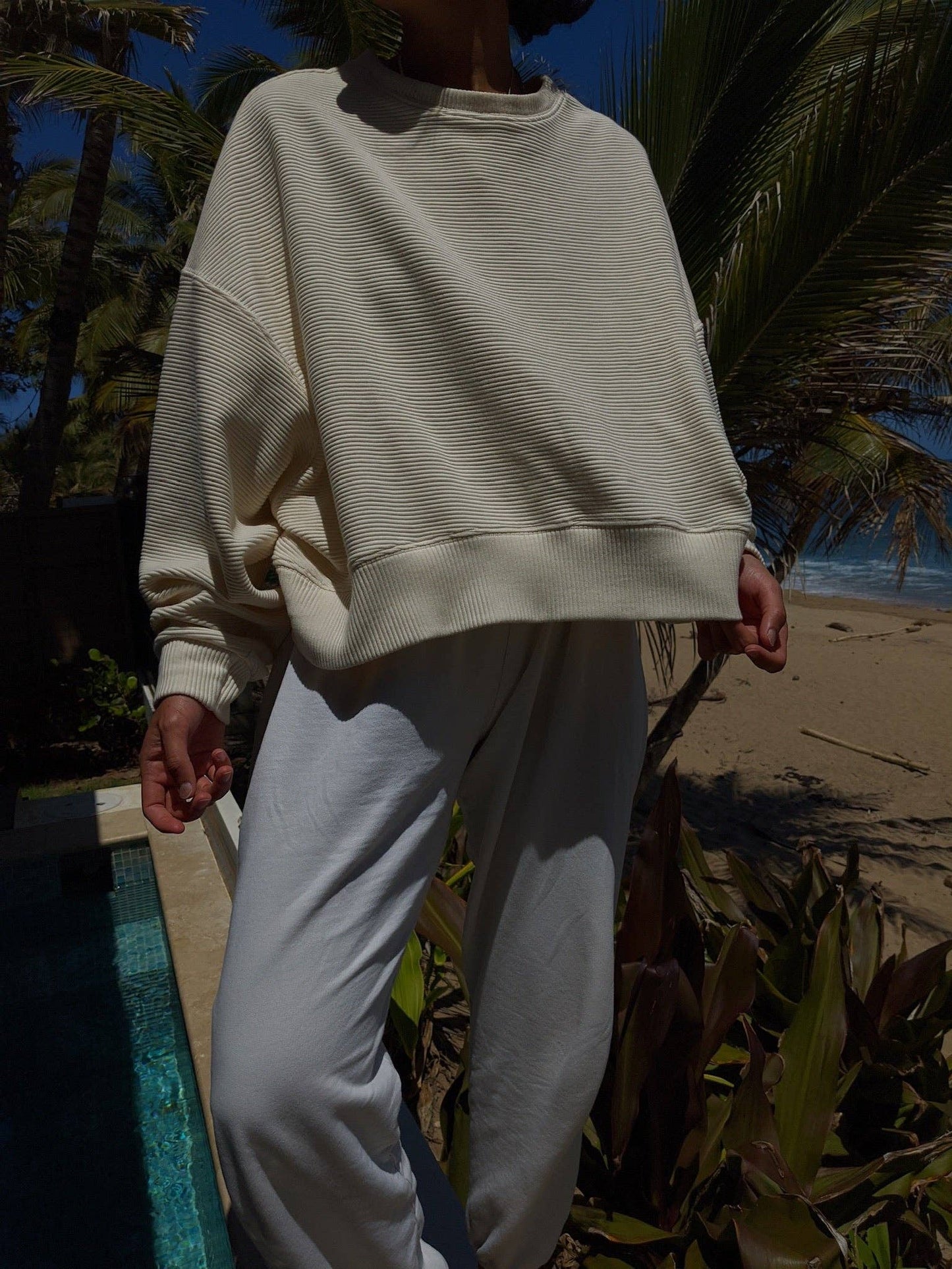 Margot Rippled Cotton Cropped Sweatshirt