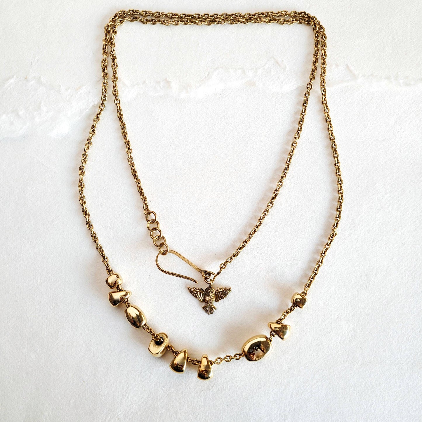 Bisjoux brass link Pebbles long Chain necklace owl charmn