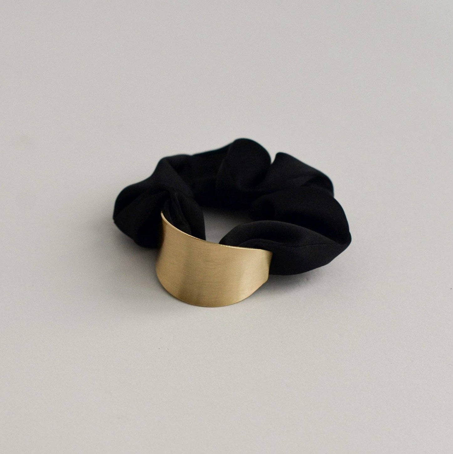 Satin Scrunchie with Crescent Gold Charm | Black