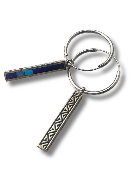 MM Rogers Turquoise Inlay Charm Hoop Earrings