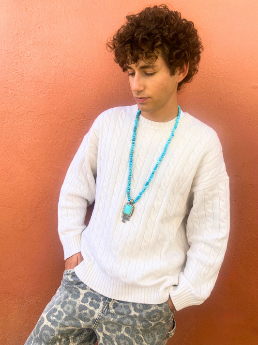 Turquoise Beaded Necklace with Sterling Silver Hummingbird Pendant
