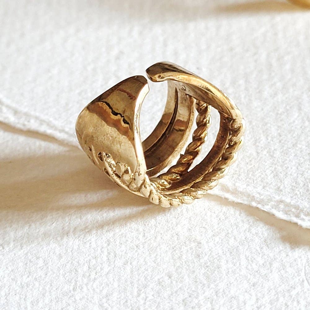 Brass ring overlap layered design handmade adjustable
