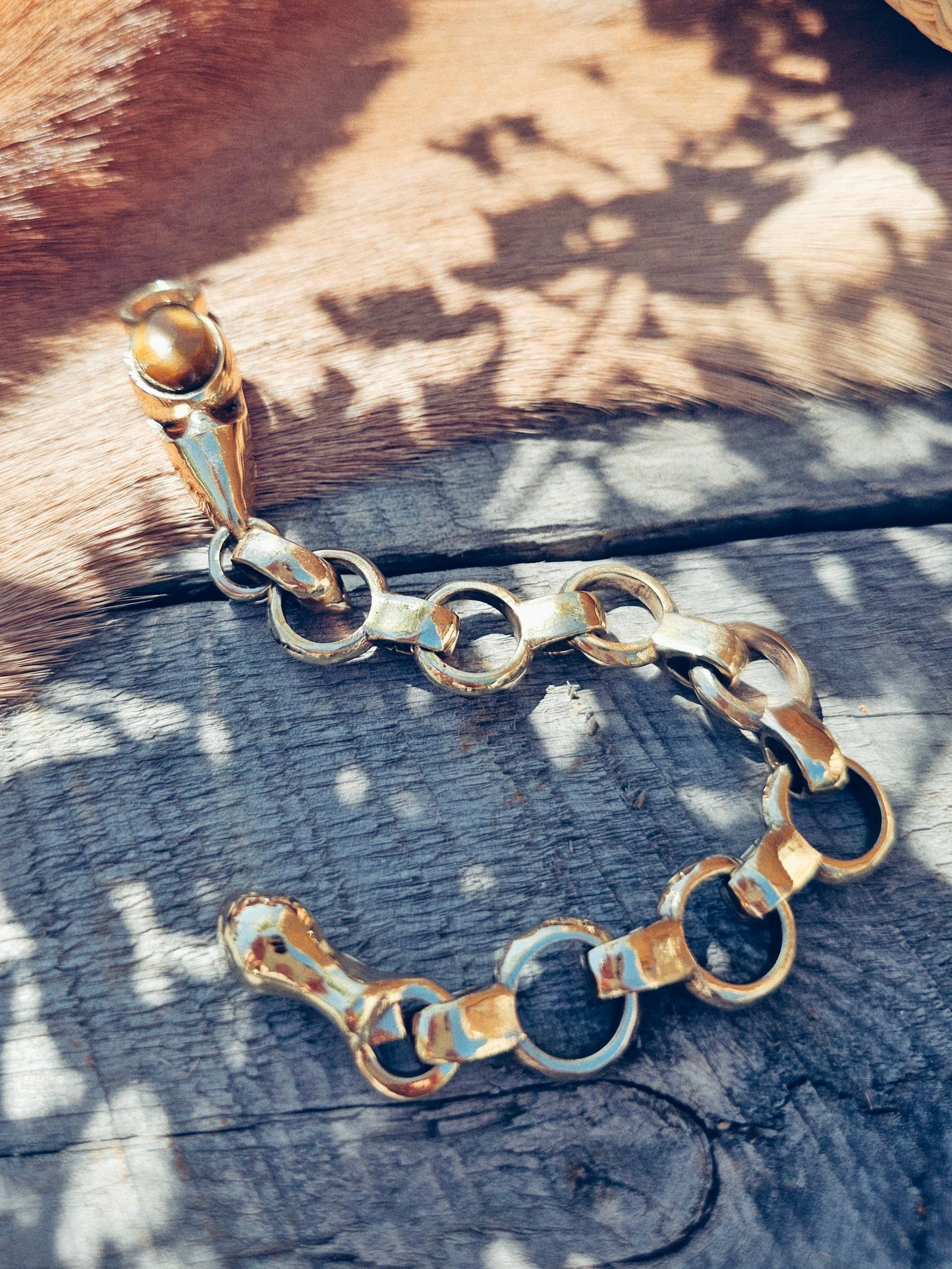 Brass Chain link chunky gemstone bracelet handmade