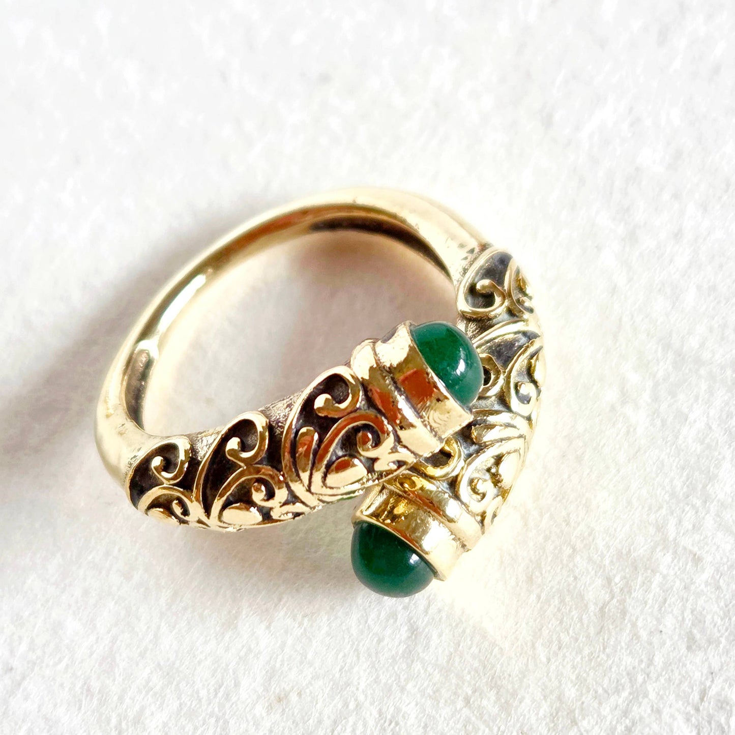 Brass wrap ring design handmade onyx moonstone green agate