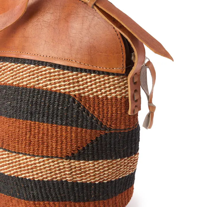 Assorted Finely Woven Sisal Handbag with Leather Top