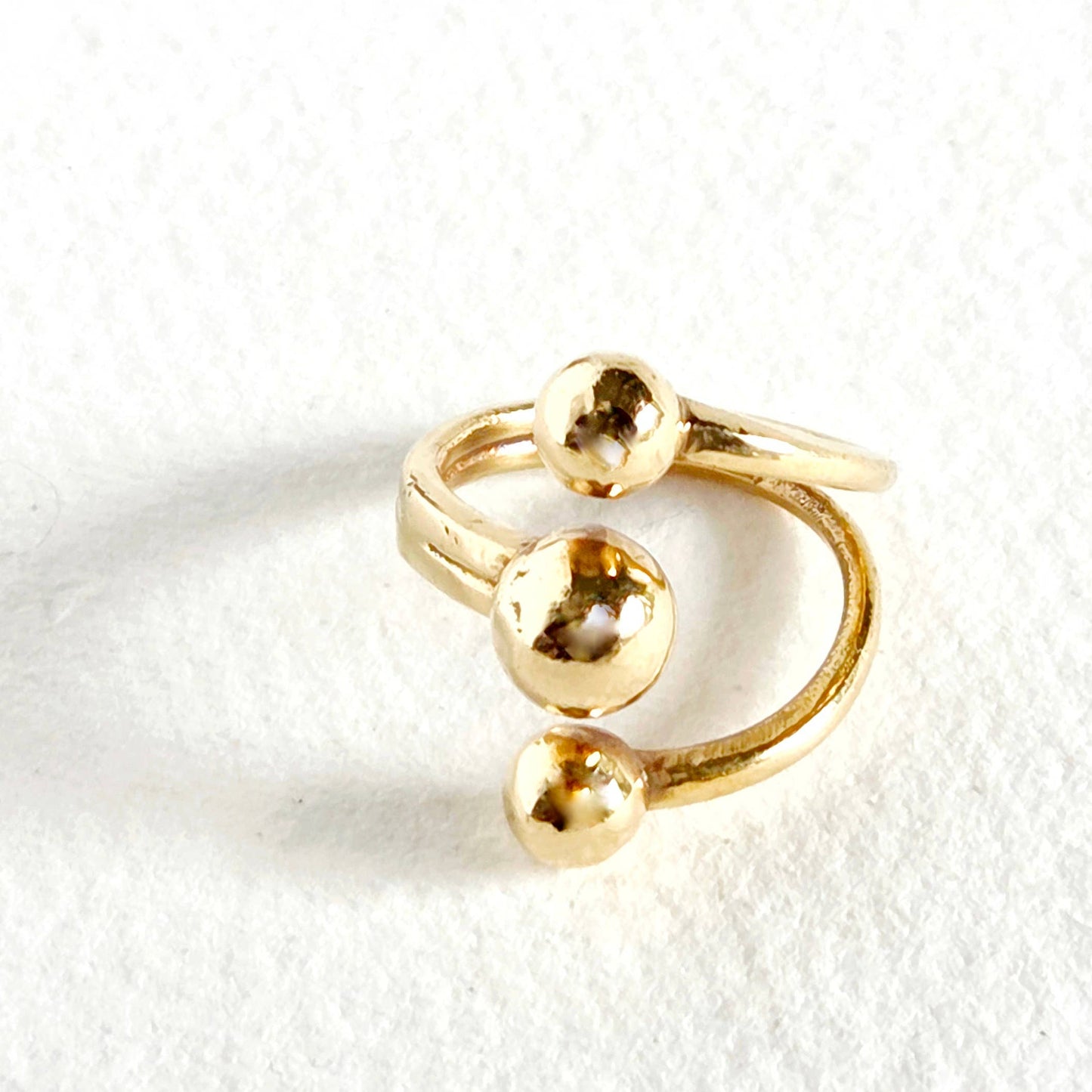 Brass 3 sphere adjustable handmade band ring
