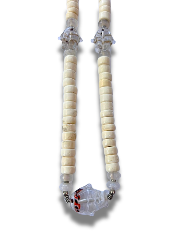 Bone, Chalcedony, Glass Fish Necklace