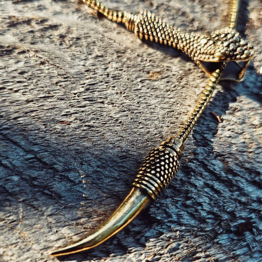 Brass snake chain serpent lariat long necklace