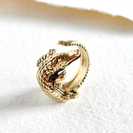 Brass alligator animal ring crocodile nature jewelry