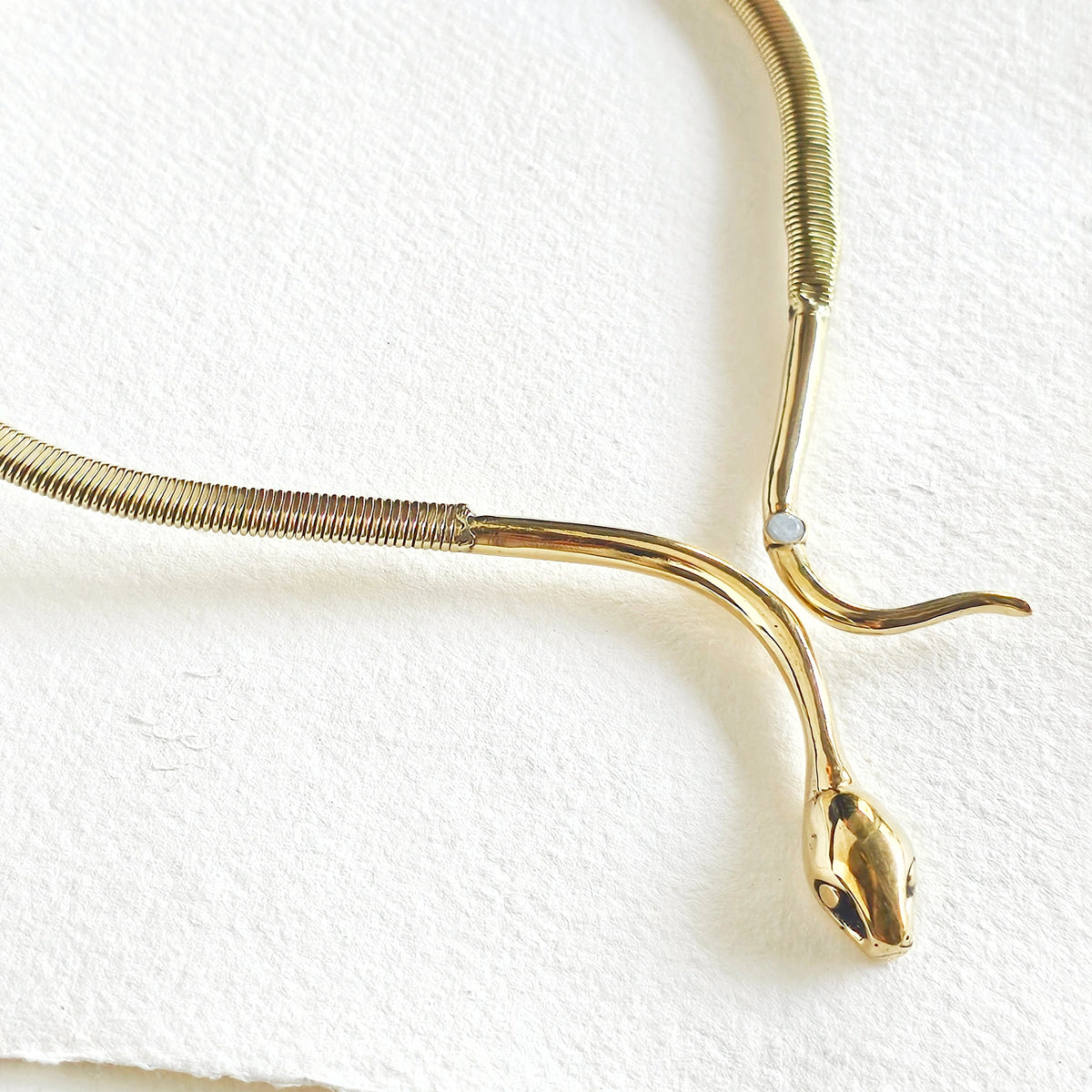 Brass Snake Serpent Moonstone Choker Necklace